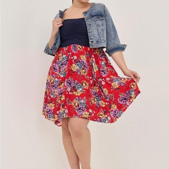 Torrid Mini Challis Strapless Hanky Hem Dress Floral Plus Size 3 - Picture 3 of 7